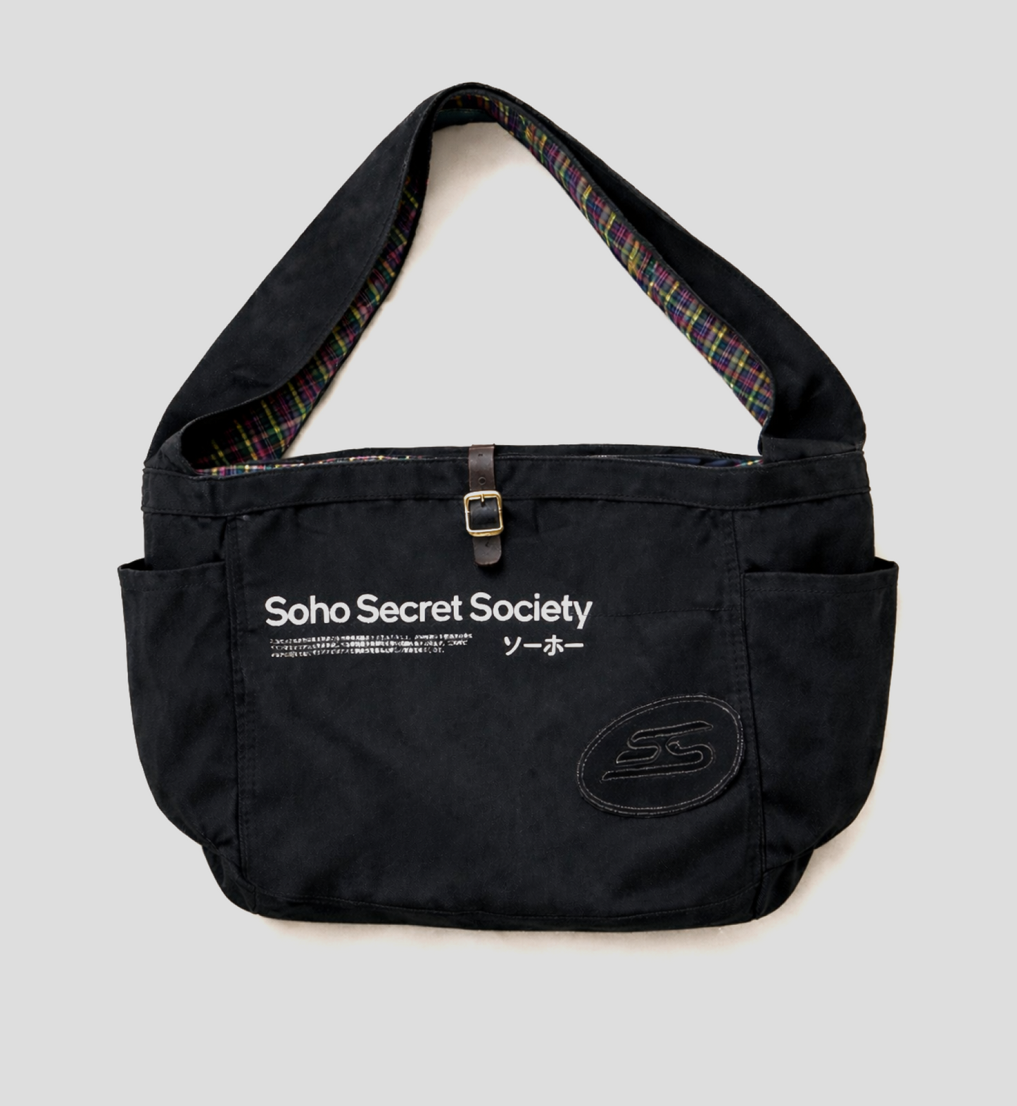 Bolsa Reversível 'Plaid' Preta/Xadrez