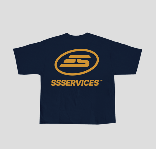 Camiseta Heavy Oversized "SSSERVICES" Azul Marinho